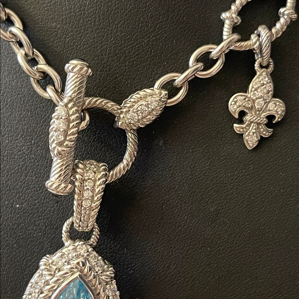 Judith Ripka Blue Topaz CZ Enhancer Sterling Silver Toggle Necklace - Picture 4 of 8